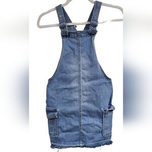 Justice Girls Overalls Cutoff Blue Jean Dress Distressed Denim Cargo Pockets 10